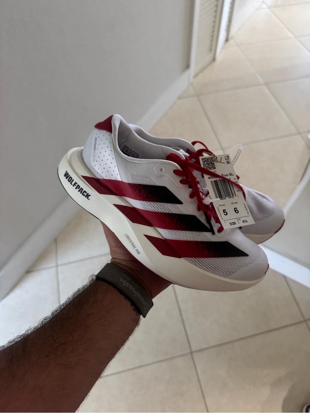 adidas White Athletic Running Shoes with Red & Black Stripes